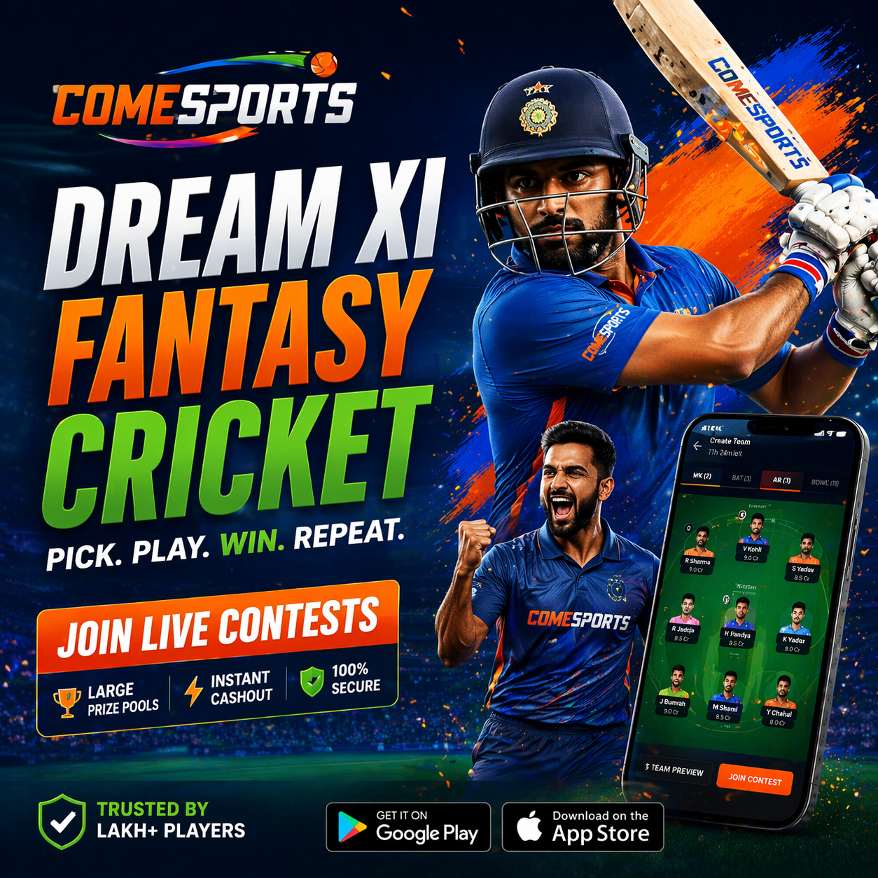 Play Cricket App fantasy sports main visual
